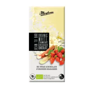 Ciocolata alba cu capsuni si rubarba bio 100g Meybona
