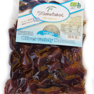 Masline kalamata vidate cu continut redus de sare bio 250g Stamatakos Olivegrove